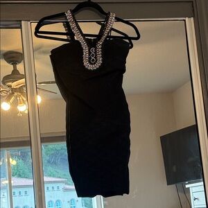 Daisy Black Mini Dress with Embellished Straps